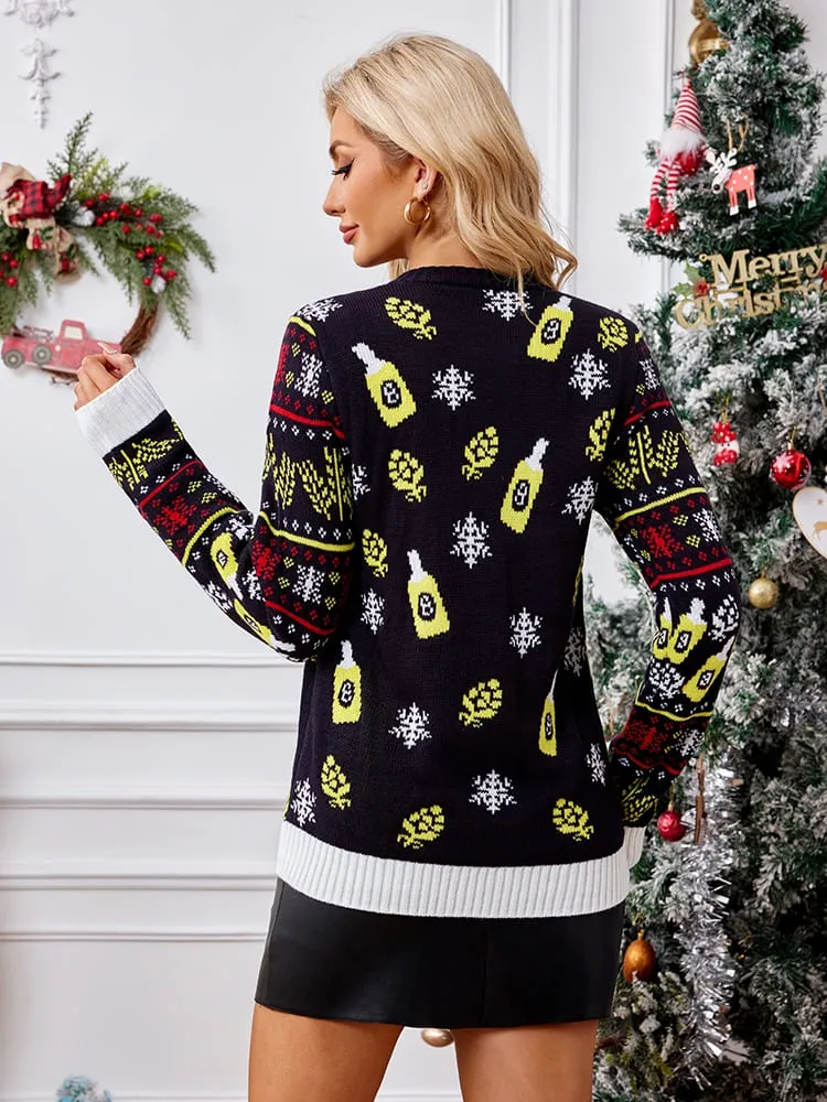 Casual Crewneck Knit Sweater  Santa Claus Enjoying a Beer