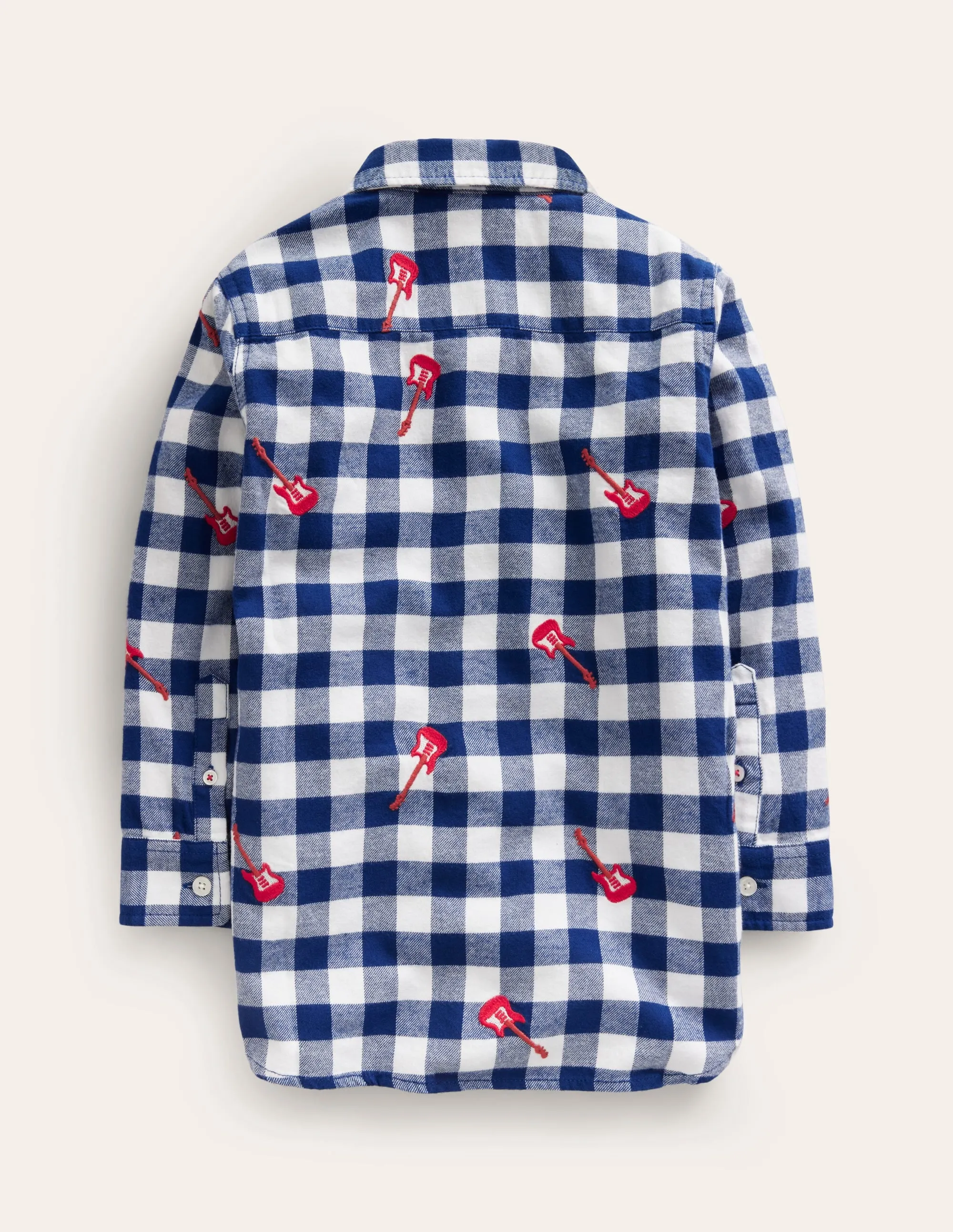Embroidered Flannel Shirt-Gingham Guitar