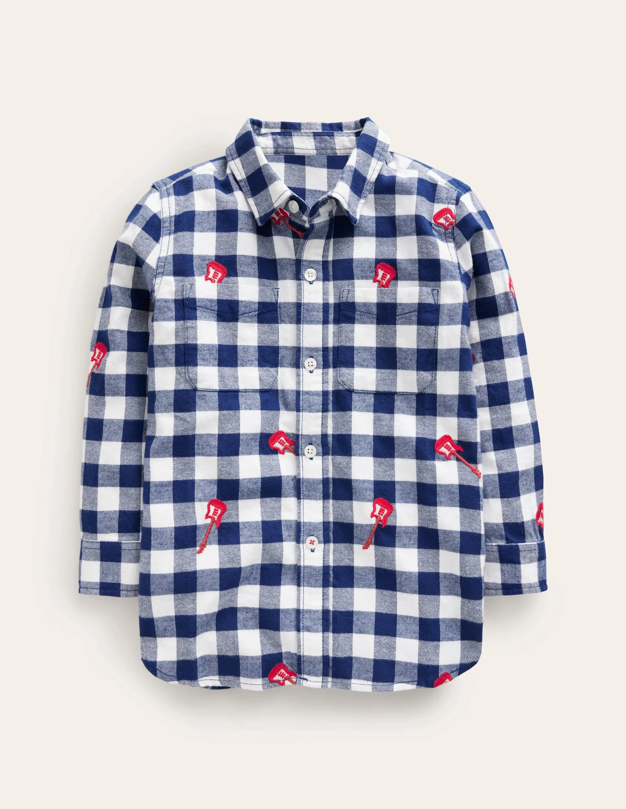 Embroidered Flannel Shirt-Gingham Guitar