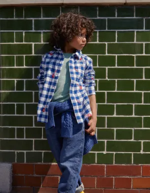 Embroidered Flannel Shirt-Gingham Guitar