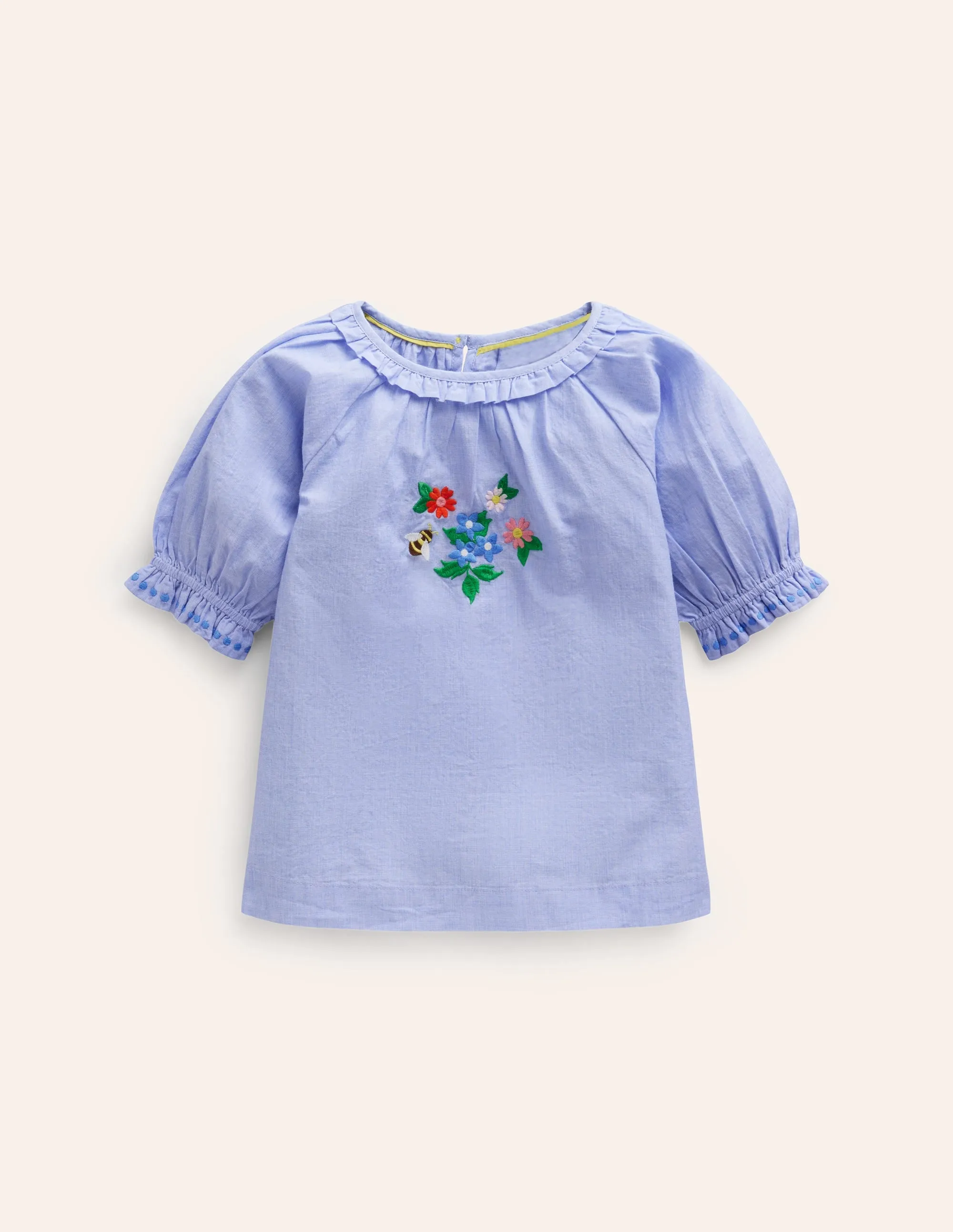 Embroidered Woven Top-End on End
