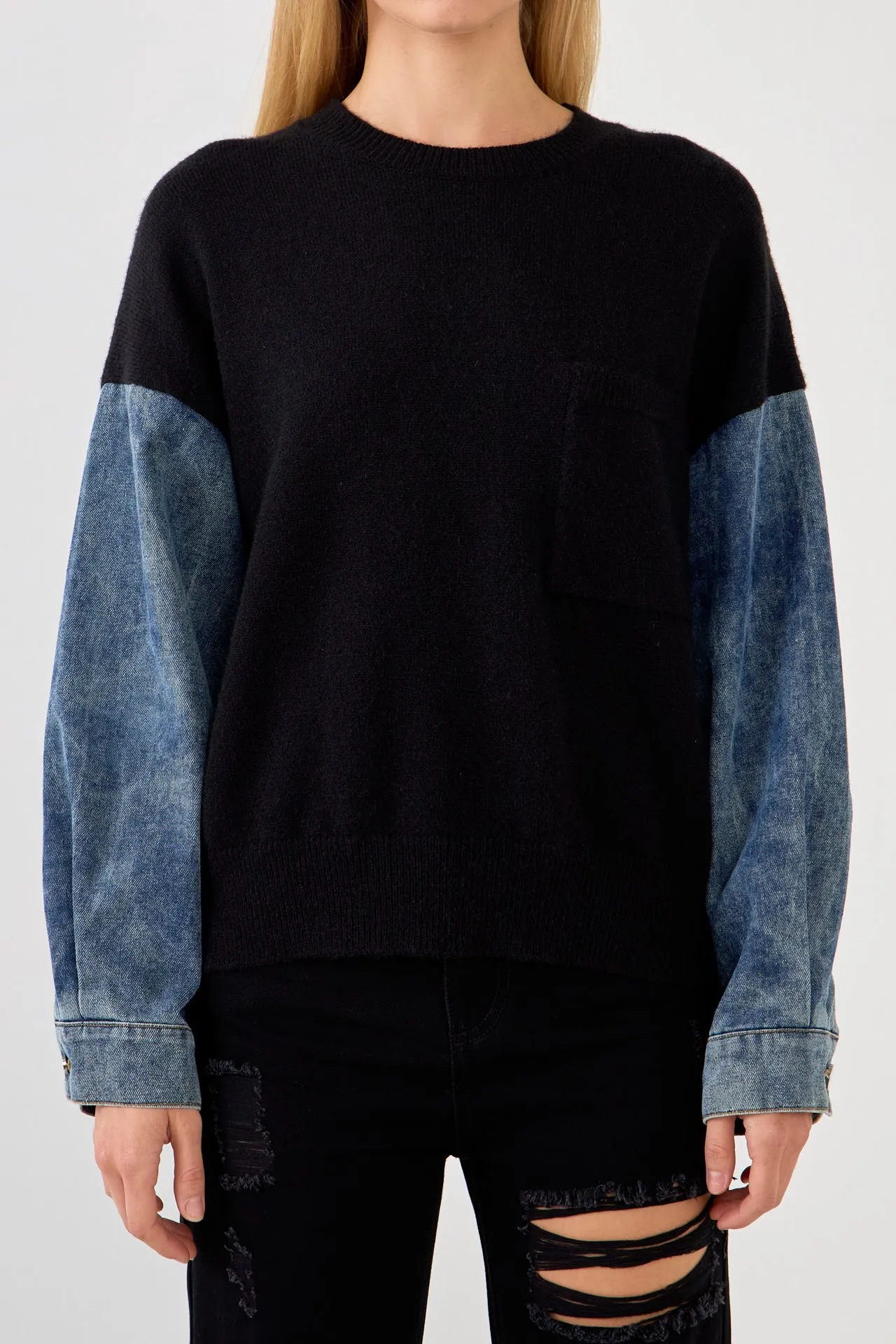 Grey Lab - Denim Combo Sleeve Sweater