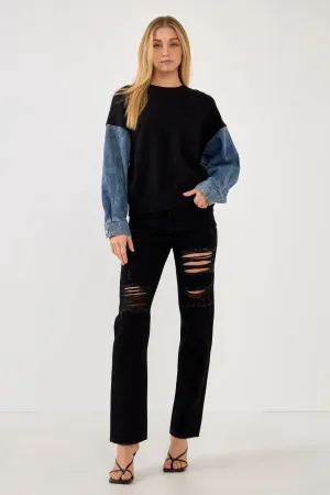 Grey Lab - Denim Combo Sleeve Sweater