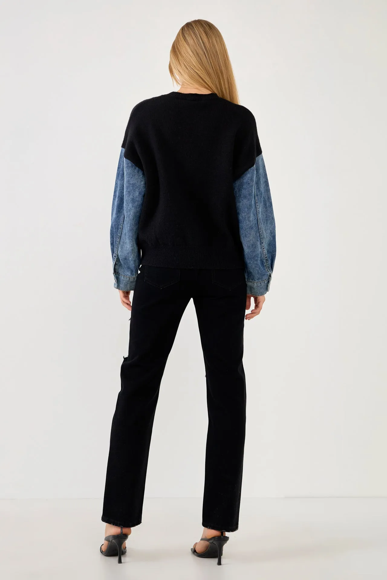 Grey Lab - Denim Combo Sleeve Sweater