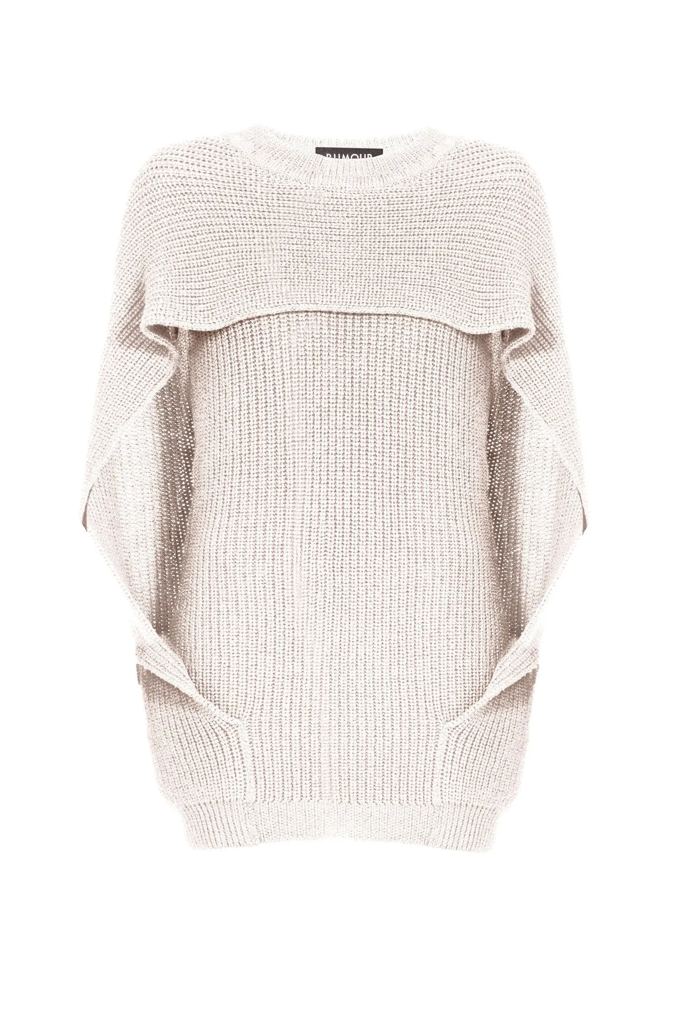 Ivory cape-effect merino wool ribbed knit sweater