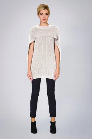 Ivory cape-effect merino wool ribbed knit sweater