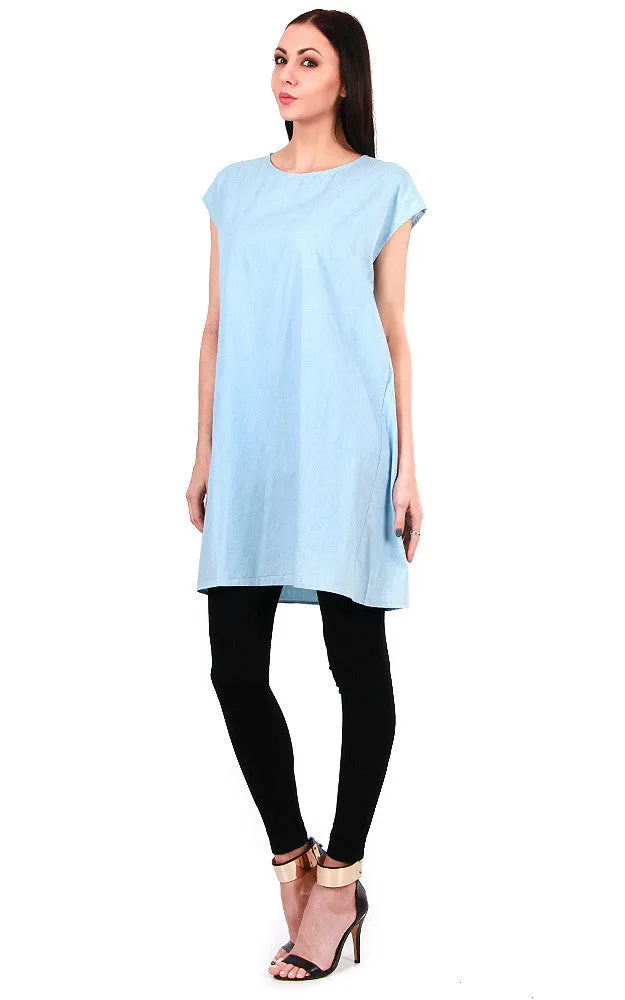 LG529 Light Denim Chambray Pocket Dress Poncho