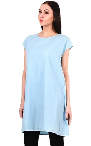 LG529 Light Denim Chambray Pocket Dress Poncho