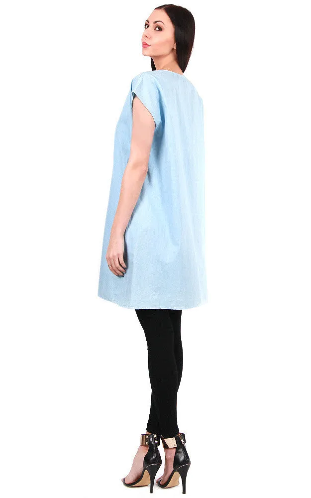 LG529 Light Denim Chambray Pocket Dress Poncho
