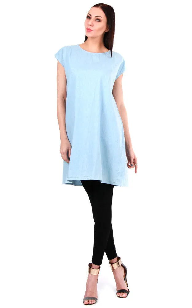 LG529 Light Denim Chambray Pocket Dress Poncho