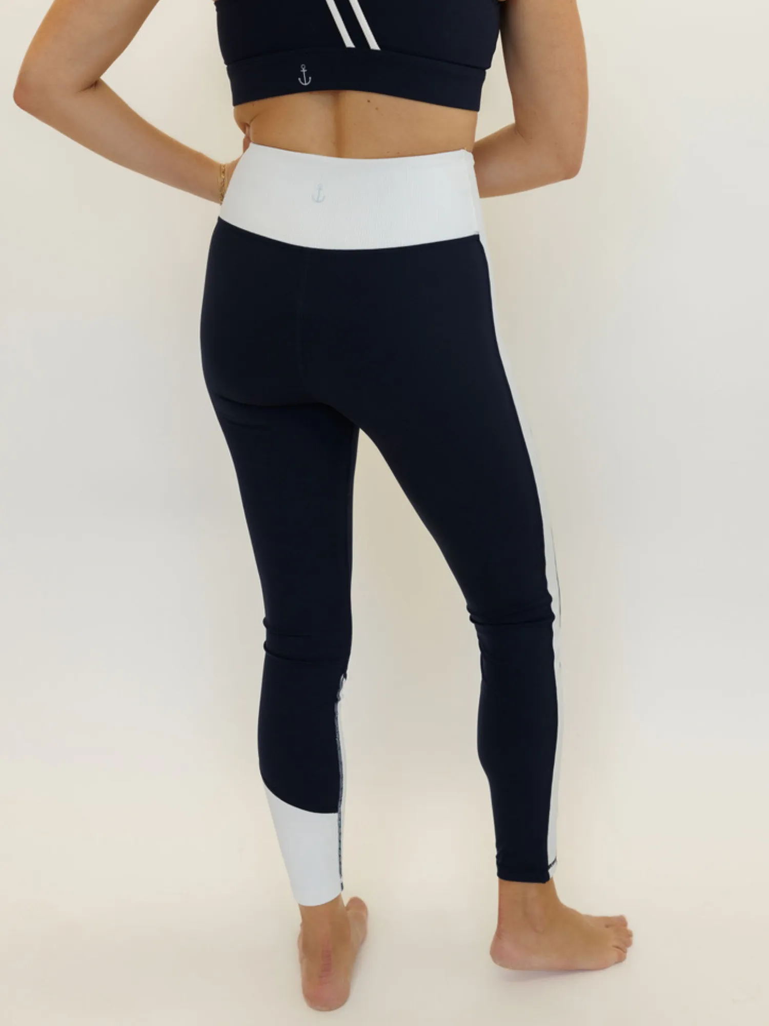 Navy Blue and White "Ariel" Nautical High Rise Leggings