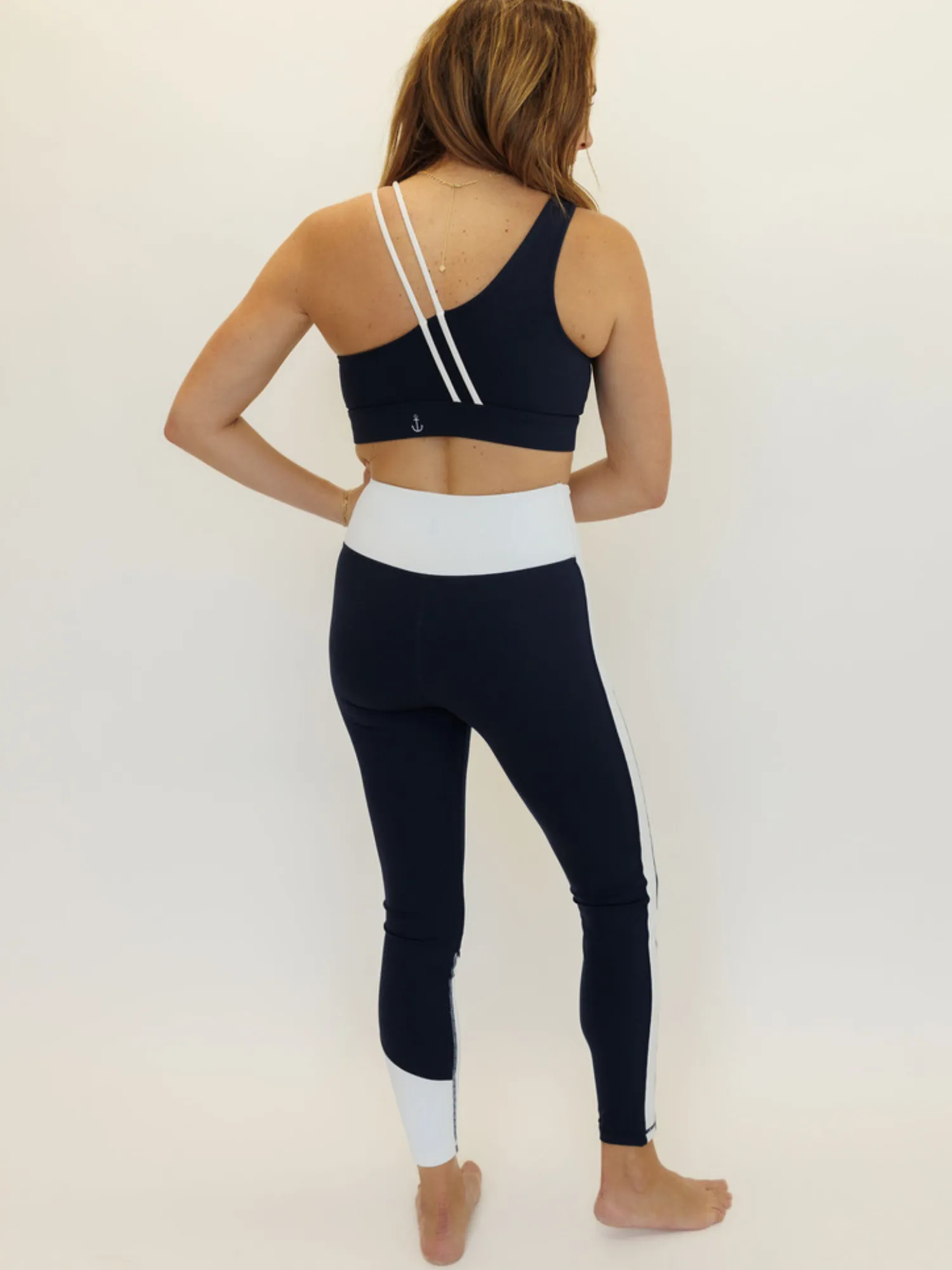 Navy Blue and White "Ariel" Nautical High Rise Leggings