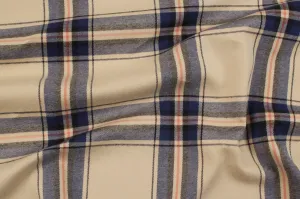 Organic Cotton Flannel Shirting - Beige / Blue Checks