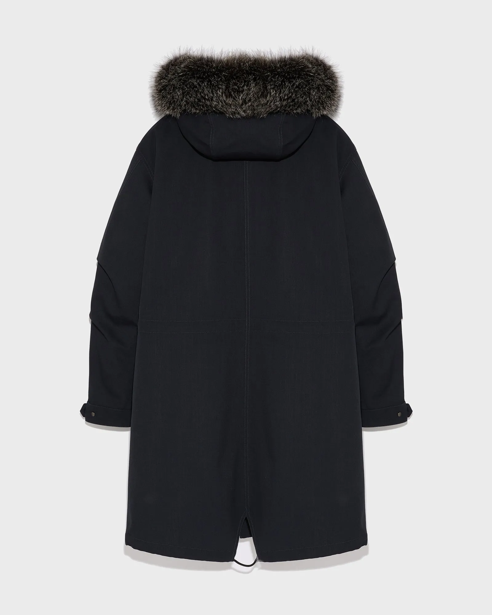 Parka fishtail en lainage technique et fourrure
