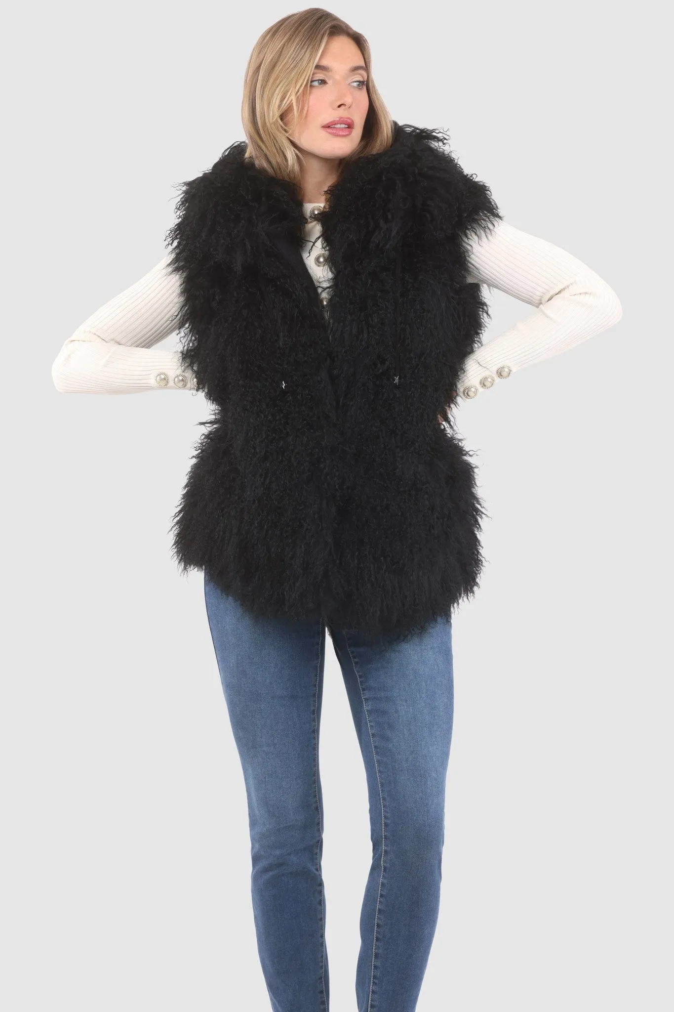 Reversible Select Mongolian Shearling Lamb Vest with Loro Piana Cashmere & Wool Back