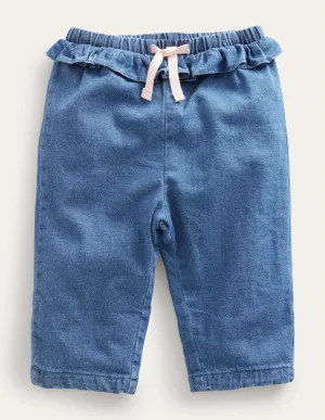 Ruffle Woven Bottoms-Mid Chambray