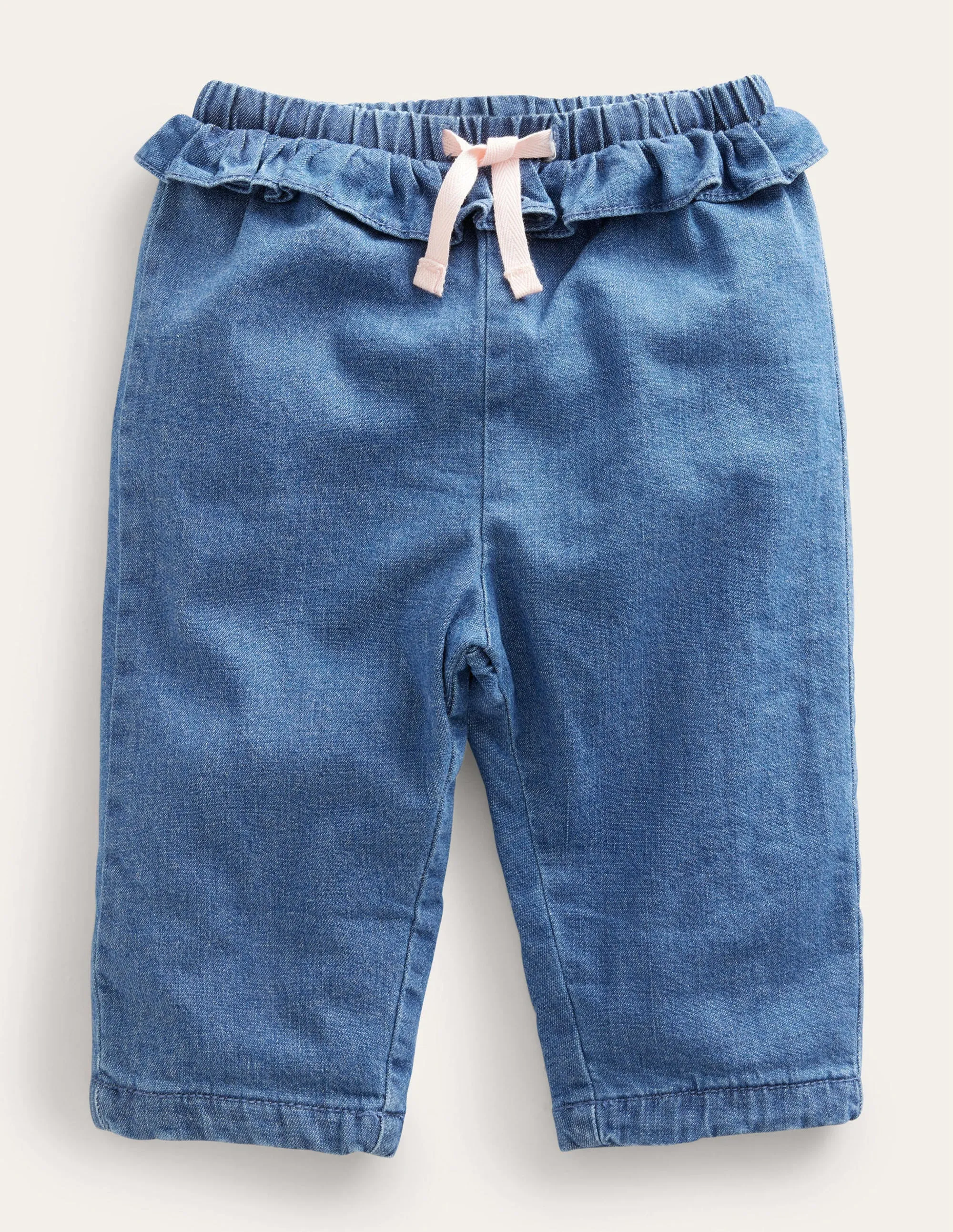 Ruffle Woven Bottoms-Mid Chambray