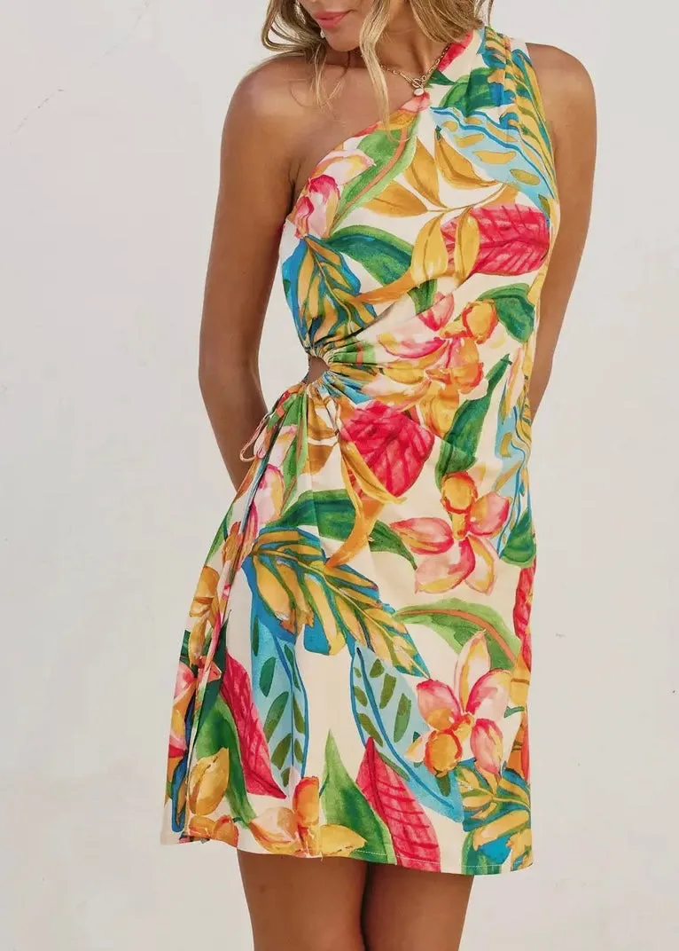 Super Bloom One Shoulder Mini Dress