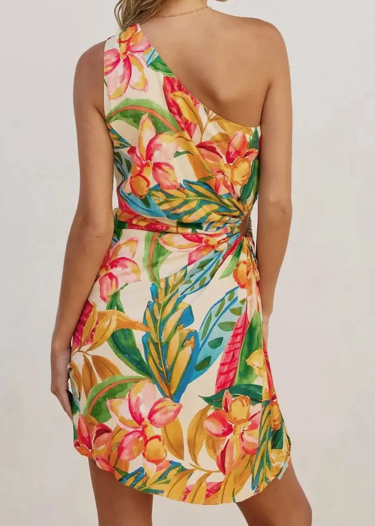 Super Bloom One Shoulder Mini Dress