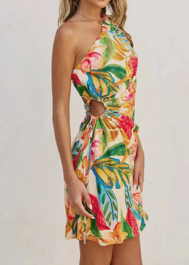 Super Bloom One Shoulder Mini Dress