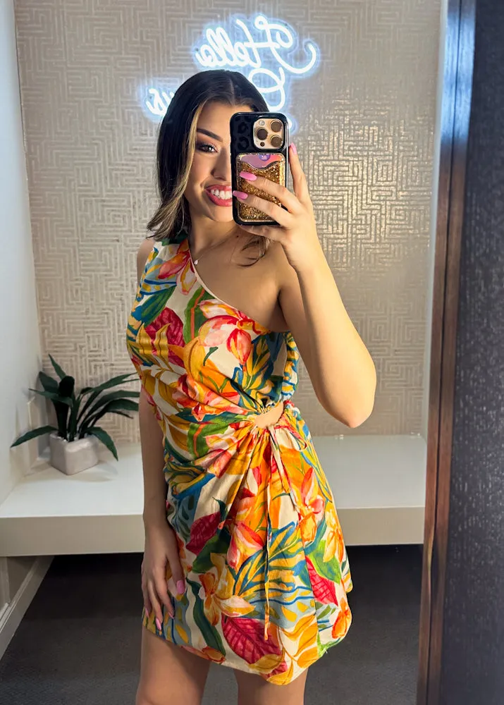 Super Bloom One Shoulder Mini Dress