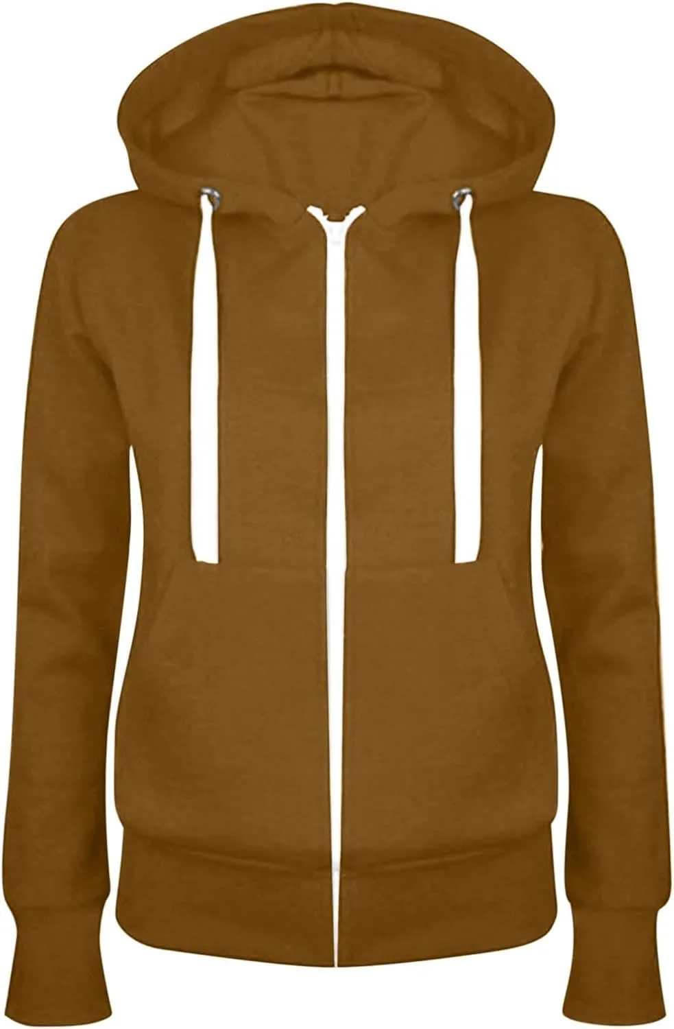 Women Casual Slim Hoodie Zip Fleece Sweatshirts Solid Color Athletic Pullover Tops with Pockets Fall Sweater Coat
