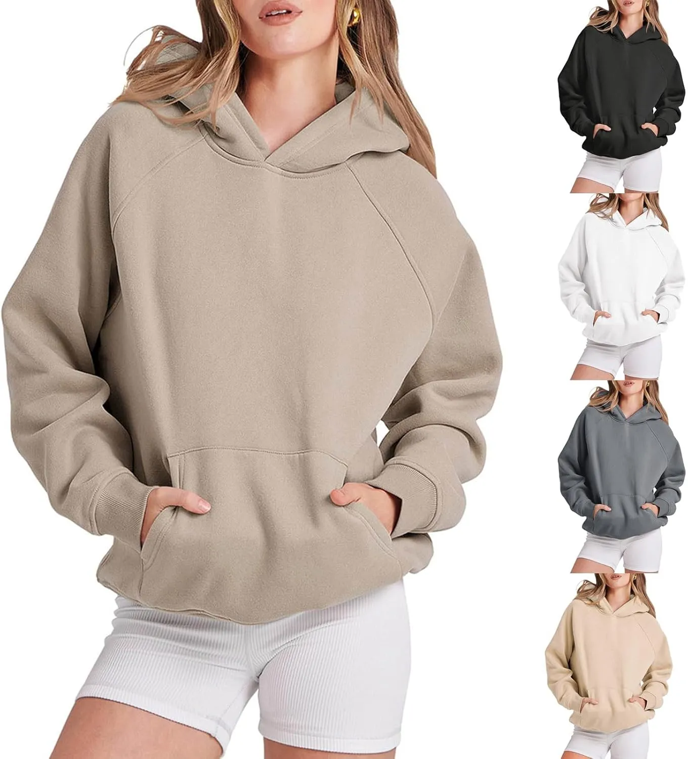 Women's Oversized Hoodie Long Sleeve Pullover Sweater Ribbed Knit Sweatshirt with Pockets 2024 Fall Fashion Outfits